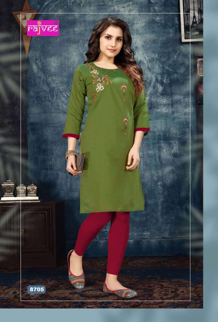 FLORA BY RAJVEE 8701 TO 8708 SERIES STYLISH FANCY BEAUTIFUL COLORFUL CASUAL WEAR & ETHNIC WEAR SILK WITH COTTON INNER KURTIS AT WHOLESALE PRICE