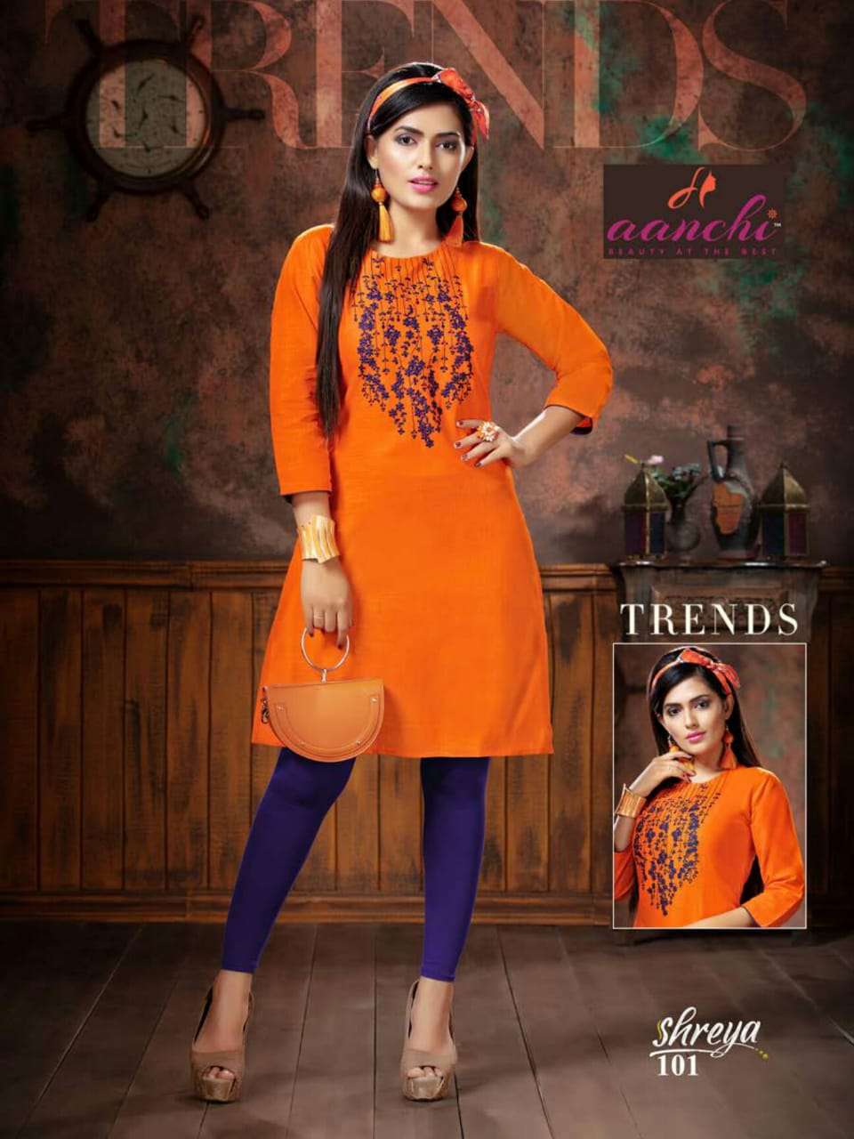 SHREYA BY AANCHI 101 TO 107 SERIES STYLISH FANCY BEAUTIFUL COLORFUL CASUAL WEAR & ETHNIC WEAR COTTON SLUB KURTIS AT WHOLESALE PRICE