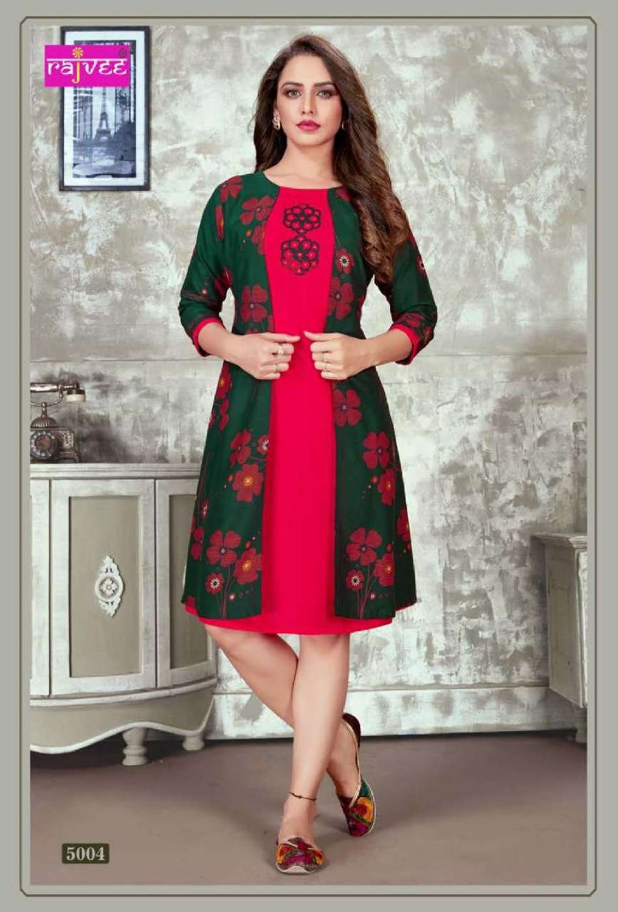MOMENT VOL-2 BY RAJVEE 5001 TO 5008 SERIES STYLISH FANCY BEAUTIFUL COLORFUL CASUAL WEAR & ETHNIC WEAR RAYON PRINTED KURTIS AT WHOLESALE PRICE