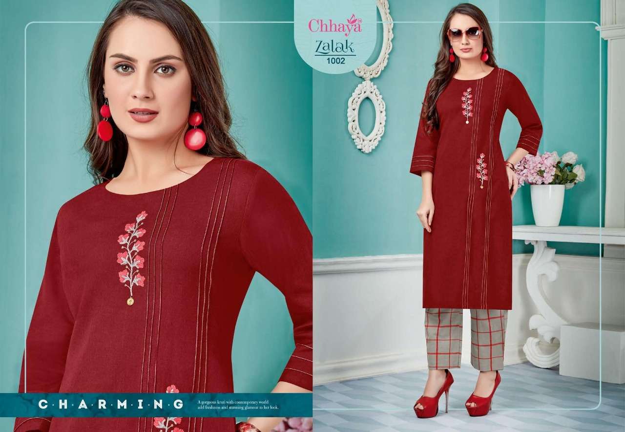 ZALAK BY CHHAYA 1001 TO 1008 SERIES STYLISH FANCY BEAUTIFUL COLORFUL CASUAL WEAR & ETHNIC WEAR HEAVY COTTON KURTIS AT WHOLESALE PRICE