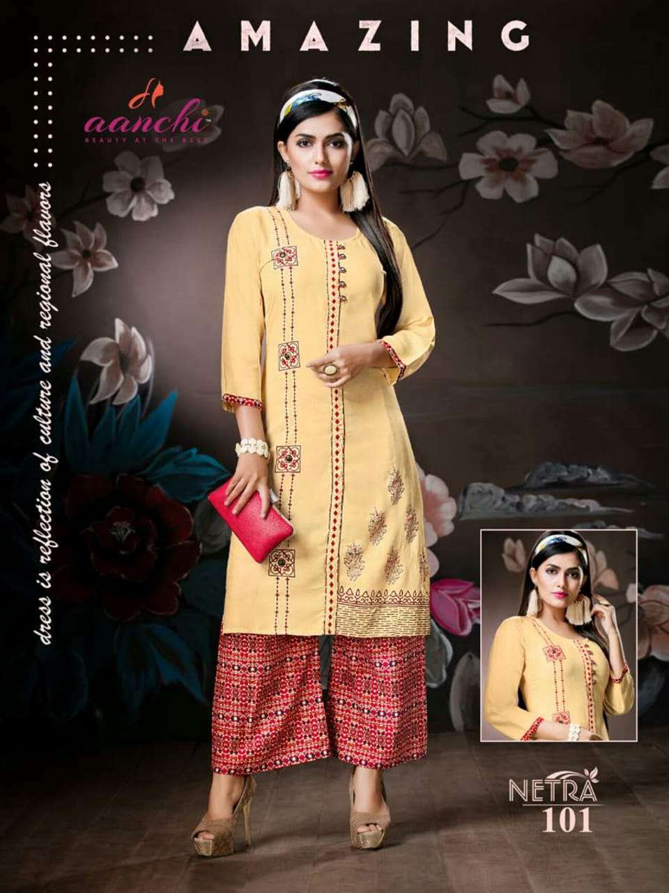 NETRA BY AANCHI 101 TO 107 SERIES STYLISH FANCY BEAUTIFUL COLORFUL CASUAL WEAR & ETHNIC WEAR RAYON EMBROIDERY KURTIS AT WHOLESALE PRICE