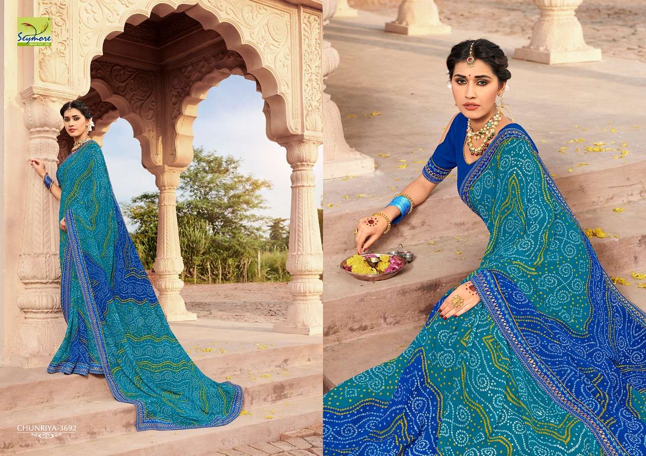 CHUNRIYA VOL-8 BY SEYMORE 3691 TO 3706 SERIES INDIAN TRADITIONAL WEAR COLLECTION BEAUTIFUL STYLISH FANCY COLORFUL PARTY WEAR & OCCASIONAL WEAR GEORGETTE WITH HEAVY BORDER SAREES AT WHOLESALE PRICE