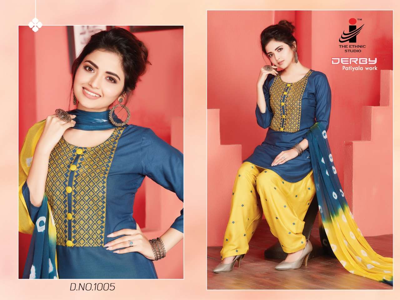 DERBY BY THE ETHNIC STUDIO 1001 TO 1008 SERIES DESIGNER PATIYALA SUITS BEAUTIFUL FANCY COLORFUL STYLISH PARTY WEAR & ETHNIC WEAR RAYON WITH EMBROIDERY DRESSES AT WHOLESALE PRICE