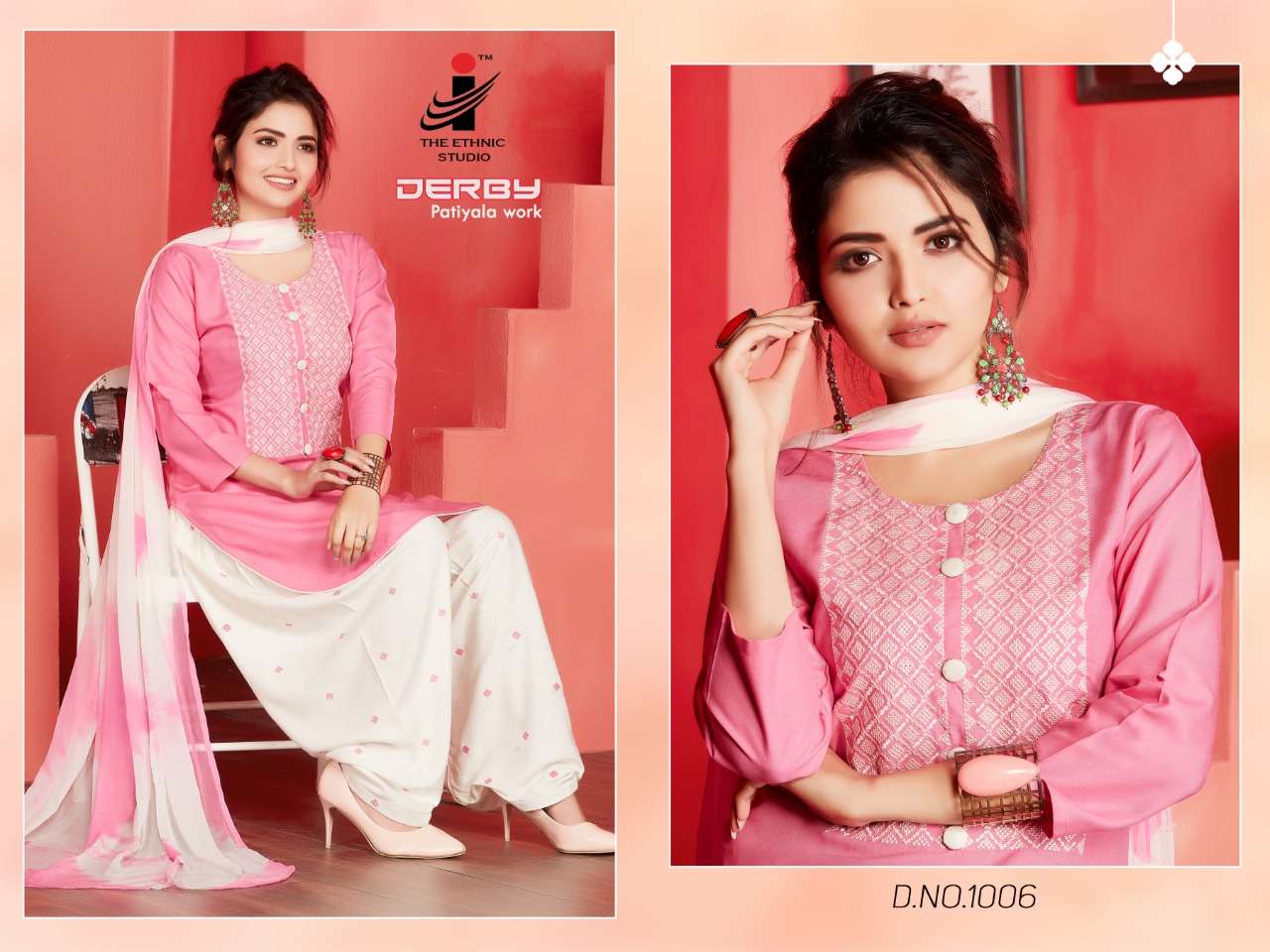 DERBY BY THE ETHNIC STUDIO 1001 TO 1008 SERIES DESIGNER PATIYALA SUITS BEAUTIFUL FANCY COLORFUL STYLISH PARTY WEAR & ETHNIC WEAR RAYON WITH EMBROIDERY DRESSES AT WHOLESALE PRICE