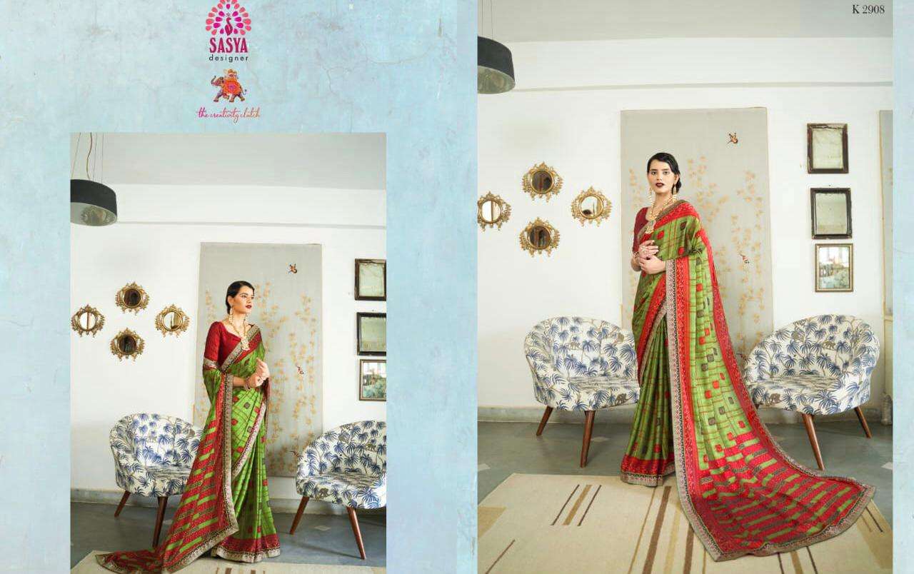 SAKUNTALA BY SASYA DESIGNER 2901 TO 2912 SERIES INDIAN TRADITIONAL WEAR COLLECTION BEAUTIFUL STYLISH FANCY COLORFUL PARTY WEAR & OCCASIONAL WEAR RICH SILK GEORGETTE SAREES AT WHOLESALE PRICE
