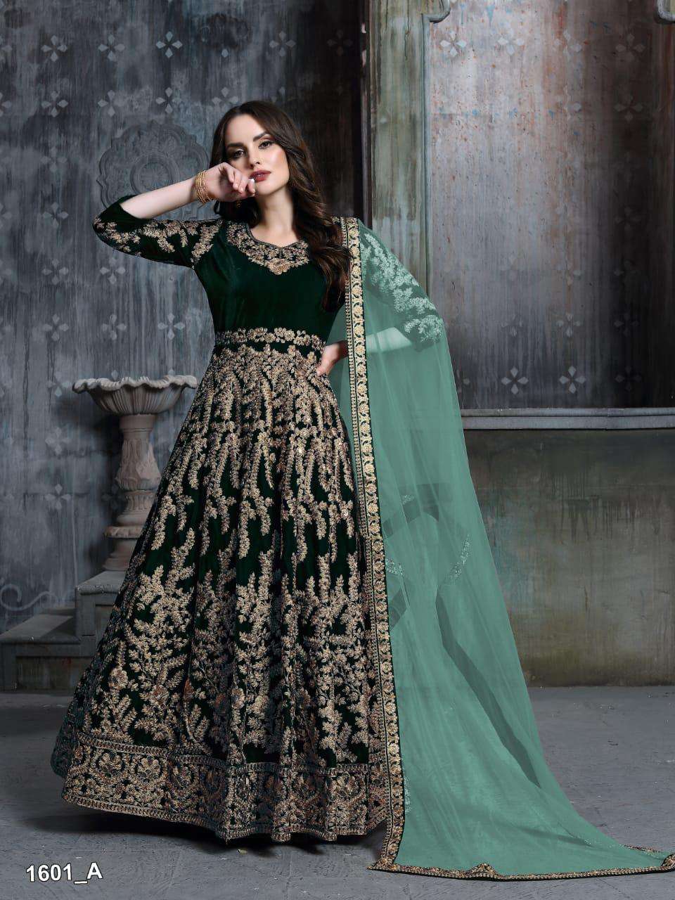 Twisha 1601 Colours By Twisha 1601-A To 1601-D Series Designer Anarkali Suits Collection Beautiful Stylish Fancy Colorful Party Wear & Occasional Wear Velvet Embroidered Dresses At Wholesale Price