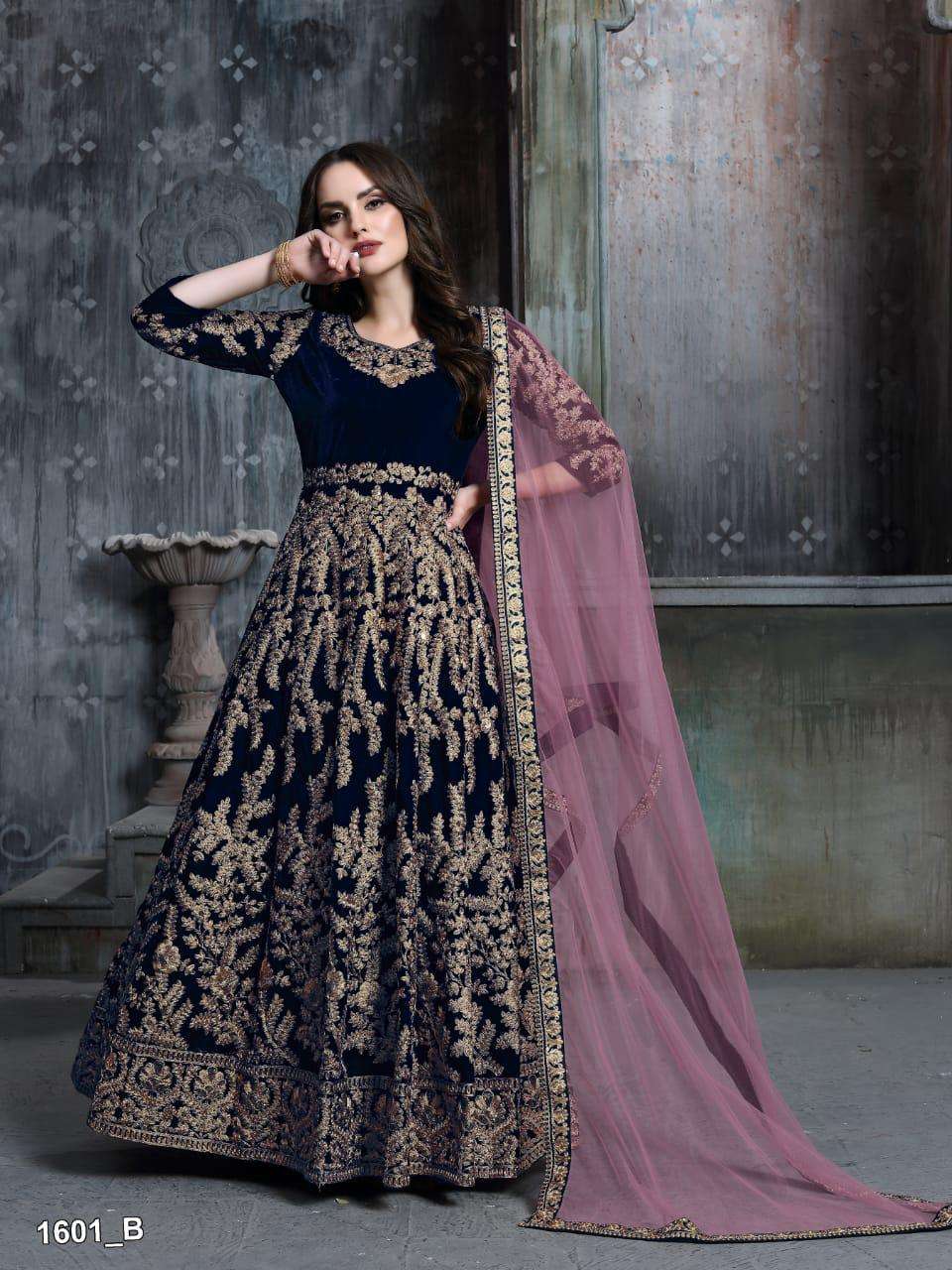 Twisha 1601 Colours By Twisha 1601-A To 1601-D Series Designer Anarkali Suits Collection Beautiful Stylish Fancy Colorful Party Wear & Occasional Wear Velvet Embroidered Dresses At Wholesale Price
