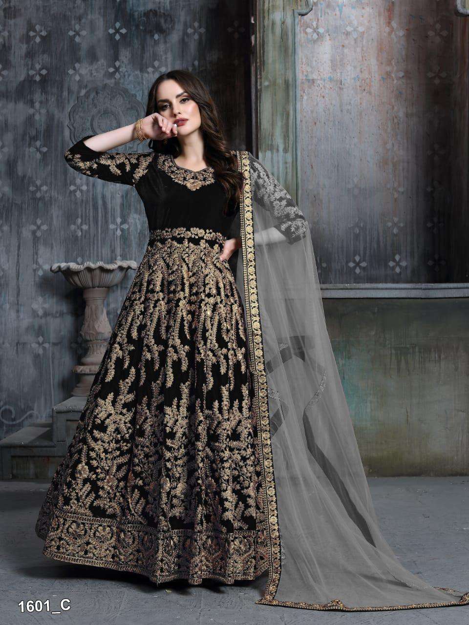Twisha 1601 Colours By Twisha 1601-A To 1601-D Series Designer Anarkali Suits Collection Beautiful Stylish Fancy Colorful Party Wear & Occasional Wear Velvet Embroidered Dresses At Wholesale Price