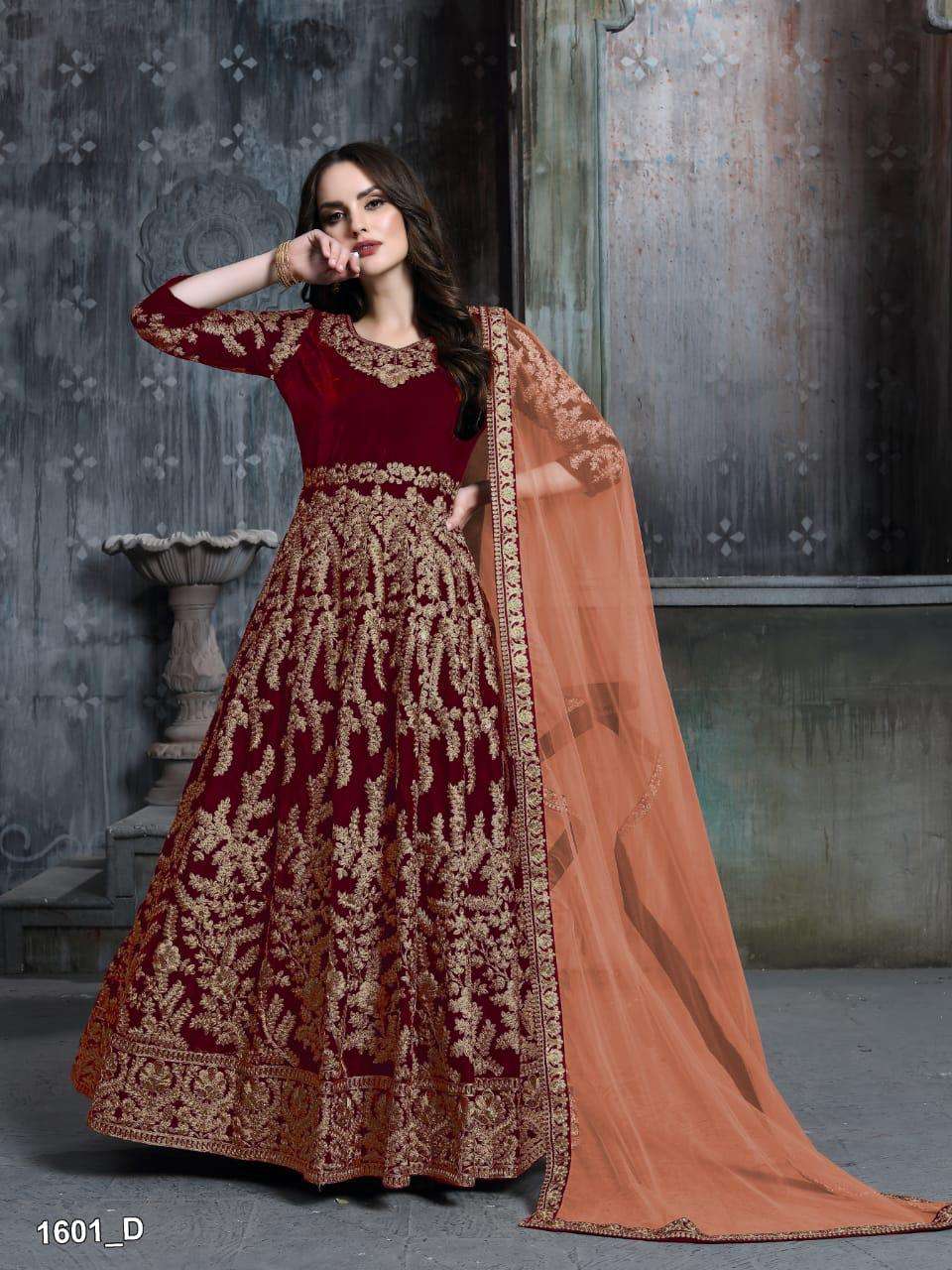 Twisha 1601 Colours By Twisha 1601-A To 1601-D Series Designer Anarkali Suits Collection Beautiful Stylish Fancy Colorful Party Wear & Occasional Wear Velvet Embroidered Dresses At Wholesale Price