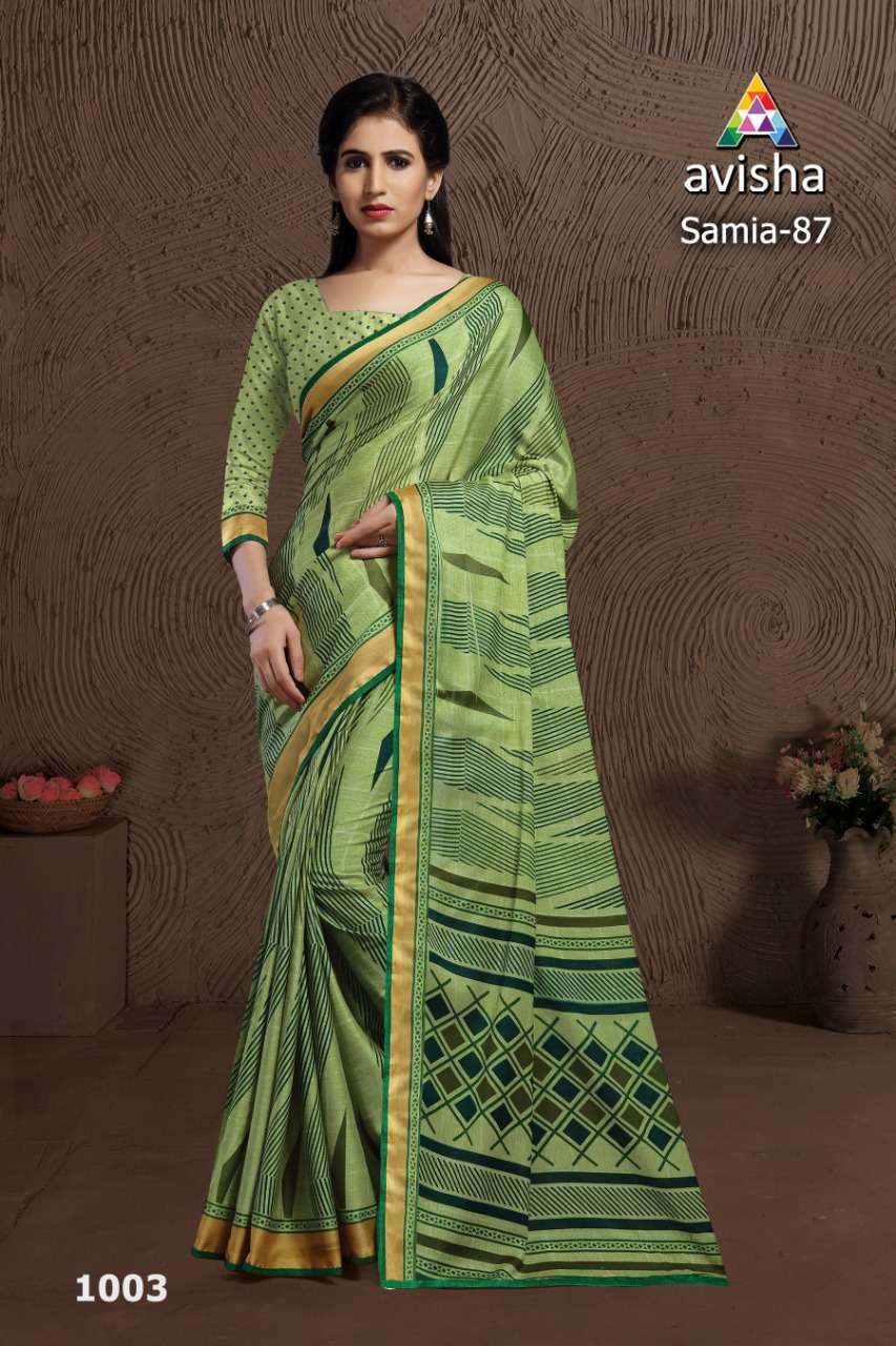 SAMIA-87 BY AVISHA 1001 TO 1004 SERIES INDIAN TRADITIONAL WEAR COLLECTION BEAUTIFUL STYLISH FANCY COLORFUL PARTY WEAR & OCCASIONAL WEAR DYNA SILK SAREES AT WHOLESALE PRICE