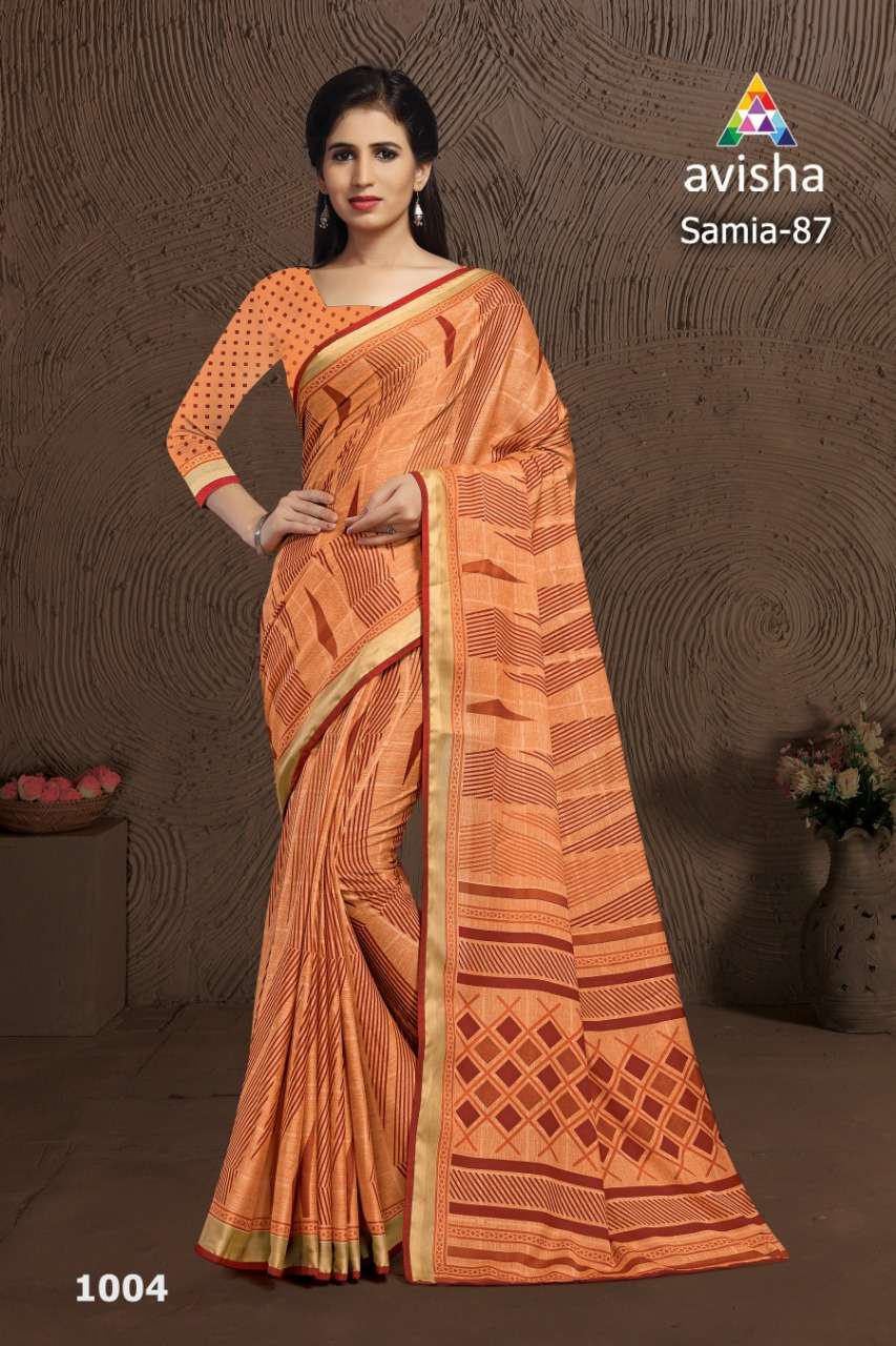 SAMIA-87 BY AVISHA 1001 TO 1004 SERIES INDIAN TRADITIONAL WEAR COLLECTION BEAUTIFUL STYLISH FANCY COLORFUL PARTY WEAR & OCCASIONAL WEAR DYNA SILK SAREES AT WHOLESALE PRICE