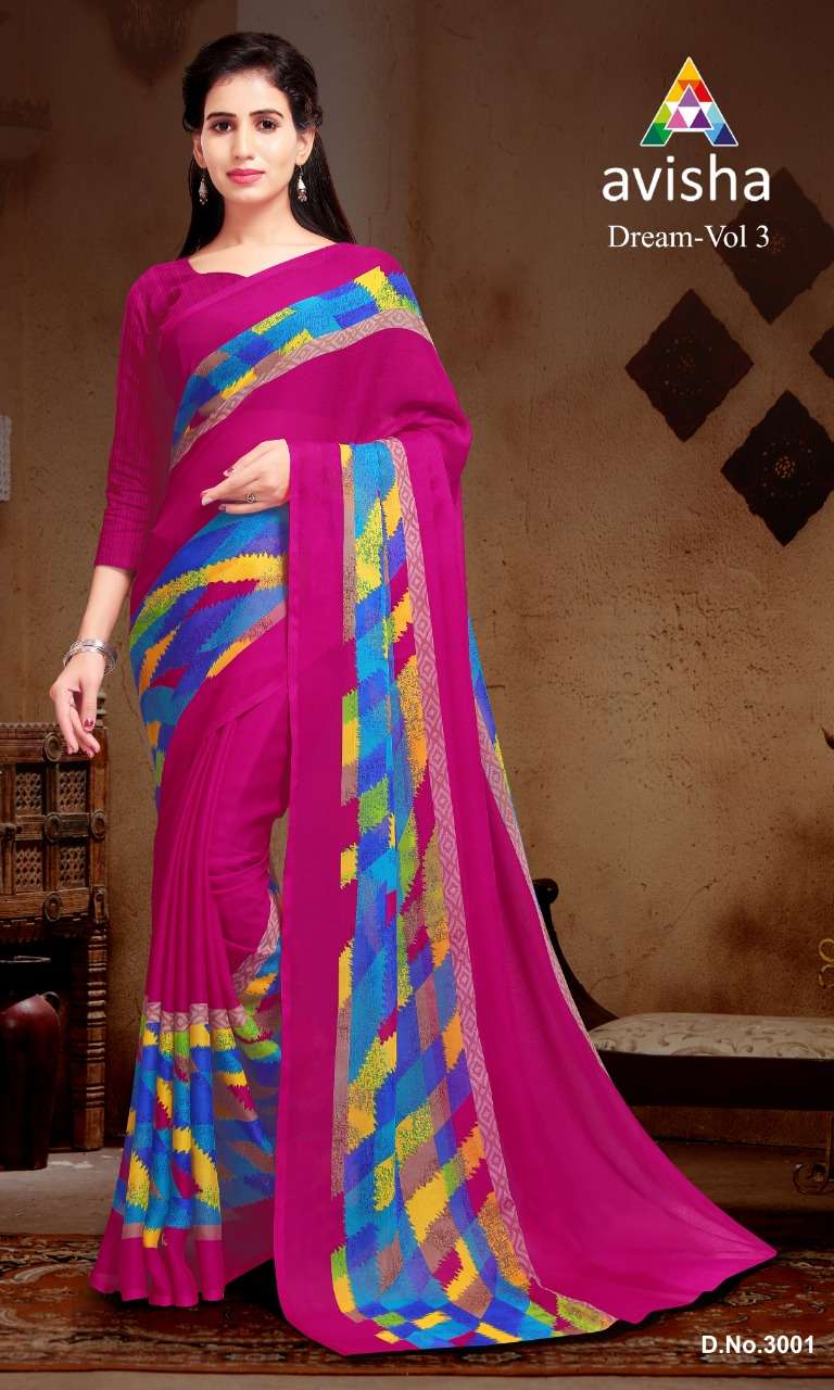 DREAM BY AVISHA INDIAN TRADITIONAL WEAR COLLECTION BEAUTIFUL STYLISH FANCY COLORFUL PARTY WEAR & OCCASIONAL WEAR GEORGETTE SAREES AT WHOLESALE PRICE