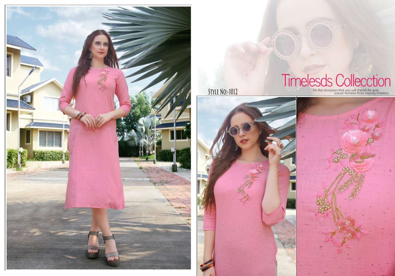 NOSHI BY NEETI CREATION 1008 TO 1013 SERIES STYLISH FANCY BEAUTIFUL COLORFUL CASUAL WEAR & ETHNIC WEAR 14 KG RAYON HEAVY DRY SILK / RAYON SLUB/ TIM TIM COTTON  KURTIS AT WHOLESALE PRICE