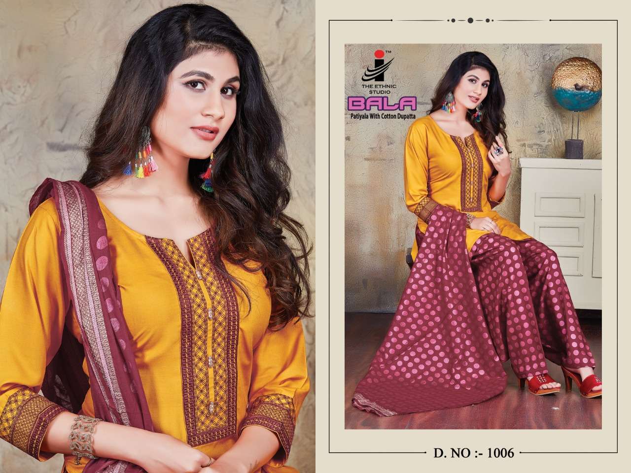 BALA BY THE ETHNIC STUDIO 1001 TO 1008 SERIES DESIGNER PATIYALA SUITS BEAUTIFUL FANCY COLORFUL STYLISH PARTY WEAR & ETHNIC WEAR HEAVY RAYON WITH EMBROIDERY DRESSES AT WHOLESALE PRICE