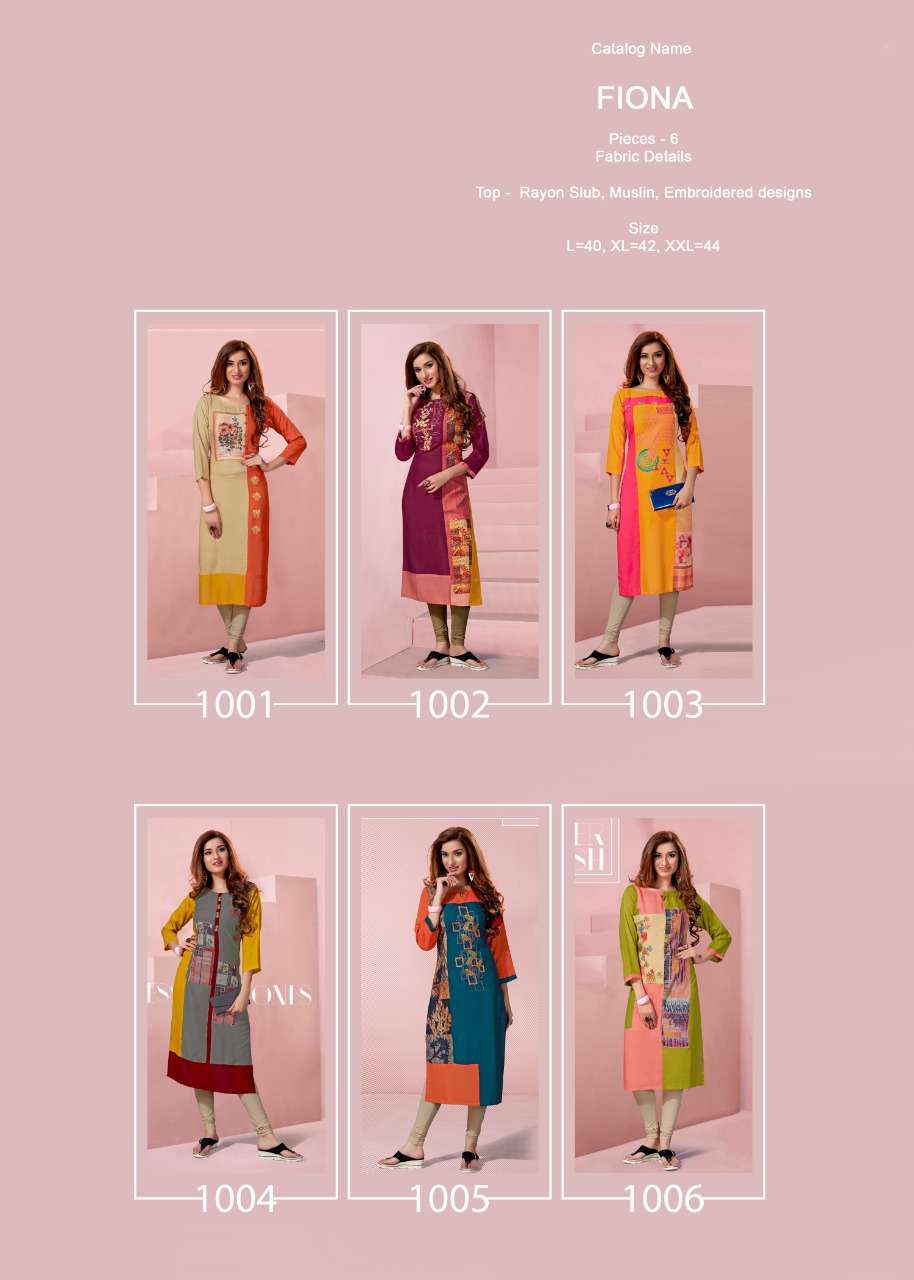 FIONA BY STREE FASHION 1001 TO 1006 SERIES BEAUTIFUL STYLISH COLORFUL FANCY PARTY WEAR & ETHNIC WEAR & READY TO WEAR RAYON SLUB WITH EMBROIDERY KURTIS AT WHOLESALE PRICE