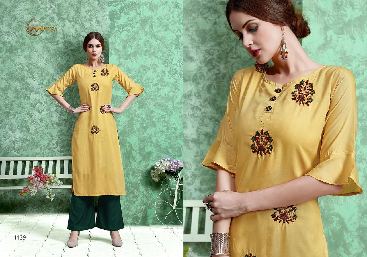 FLORAL BY MANYA 1138 TO 1143 SERIES BEAUTIFUL STYLISH COLORFUL FANCY PARTY WEAR & ETHNIC WEAR & READY TO WEAR PURE MUSLIN WITH EMBROIDERY KURTIS AT WHOLESALE PRICE