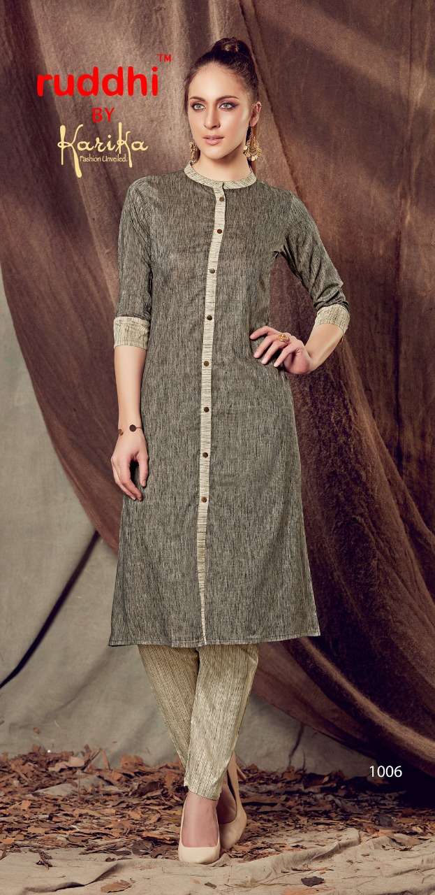 IRRA BY RUDDHI DRESSLINE 1001 TO 1006 SERIES BEAUTIFUL STYLISH FANCY COLORFUL CASUAL WEAR & ETHNIC WEAR DYED COTTON KURTIS WITH BOTTOM AT WHOLESALE PRICE