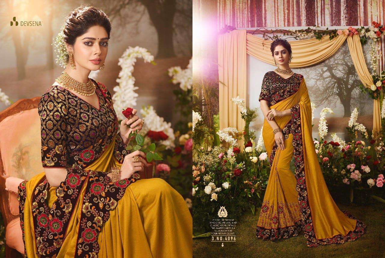 DEVSENA VOL-8 BY FASHID WHOLESALE 4095 TO 4105 SERIES INDIAN TRADITIONAL WEAR COLLECTION BEAUTIFUL STYLISH FANCY COLORFUL PARTY WEAR & OCCASIONAL WEAR FANCY SAREES AT WHOLESALE PRICE