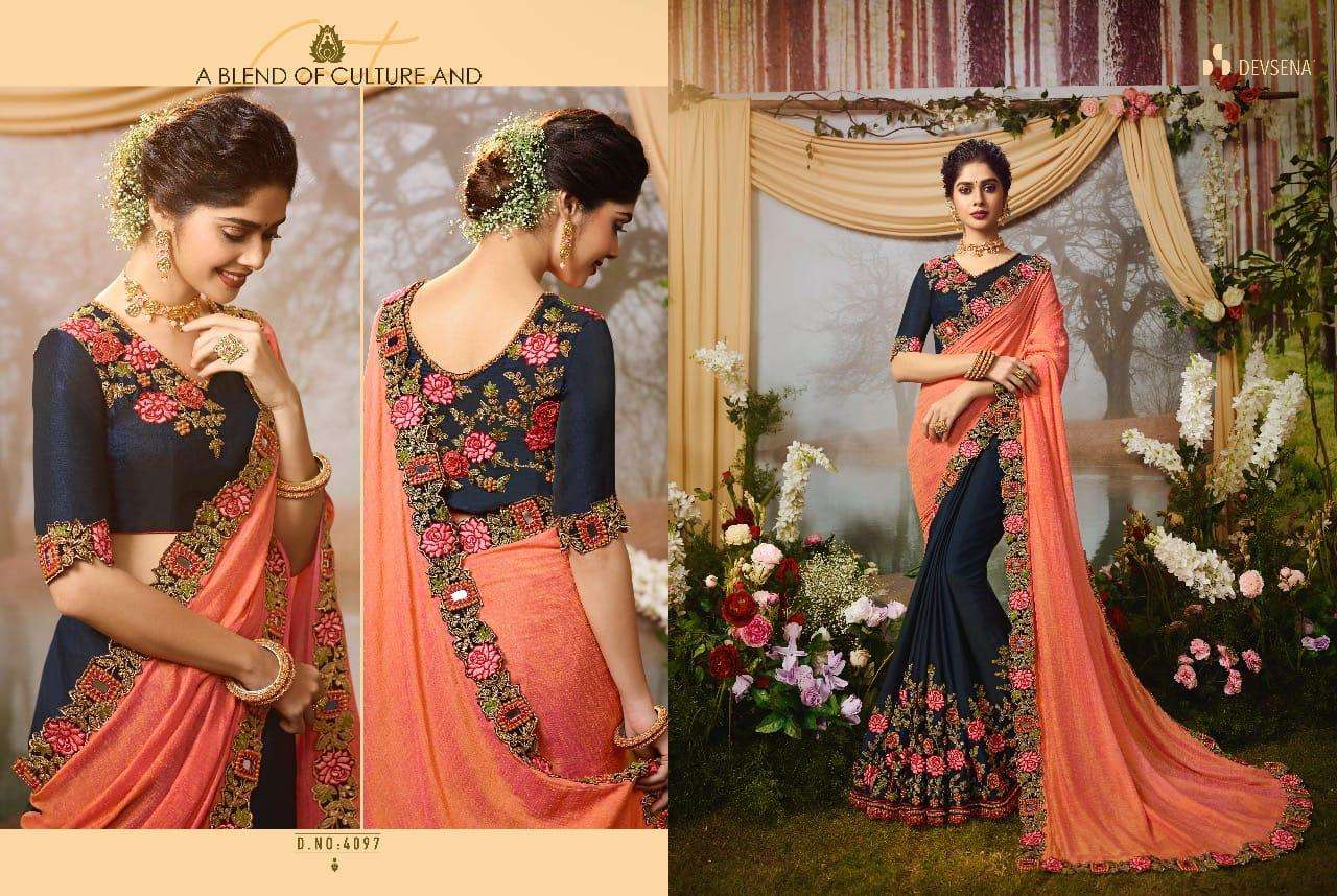 DEVSENA VOL-8 BY FASHID WHOLESALE 4095 TO 4105 SERIES INDIAN TRADITIONAL WEAR COLLECTION BEAUTIFUL STYLISH FANCY COLORFUL PARTY WEAR & OCCASIONAL WEAR FANCY SAREES AT WHOLESALE PRICE