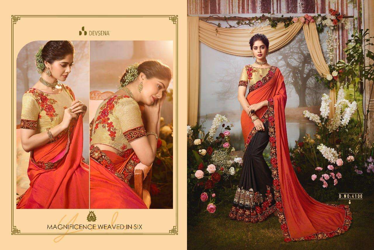 DEVSENA VOL-8 BY FASHID WHOLESALE 4095 TO 4105 SERIES INDIAN TRADITIONAL WEAR COLLECTION BEAUTIFUL STYLISH FANCY COLORFUL PARTY WEAR & OCCASIONAL WEAR FANCY SAREES AT WHOLESALE PRICE