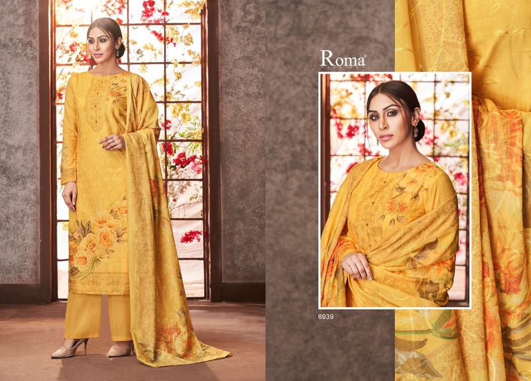 ROMA AIRIN BY JINAAM DRESSES 6935 TO 6943 SERIES DESIGNER SUITS BEAUTIFUL STYLISH FANCY COLORFUL PARTY WEAR & ETHNIC WEAR HEAVY JAM COTTON WITH EMBROIDERY DRESSES AT WHOLESALE PRICE