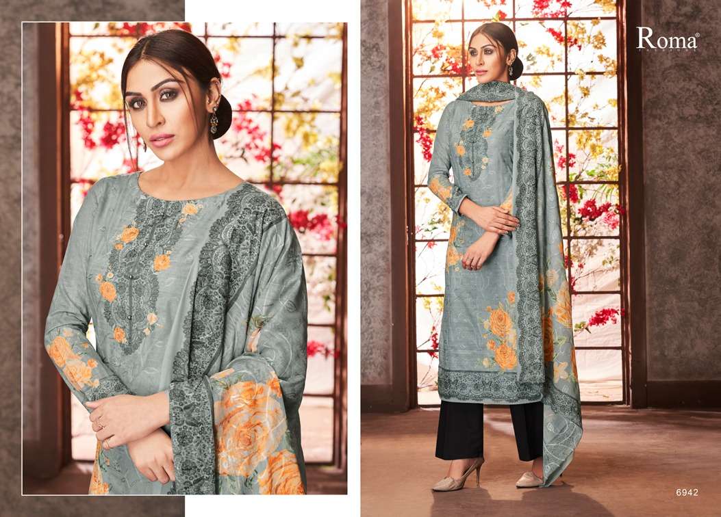 ROMA AIRIN BY JINAAM DRESSES 6935 TO 6943 SERIES DESIGNER SUITS BEAUTIFUL STYLISH FANCY COLORFUL PARTY WEAR & ETHNIC WEAR HEAVY JAM COTTON WITH EMBROIDERY DRESSES AT WHOLESALE PRICE