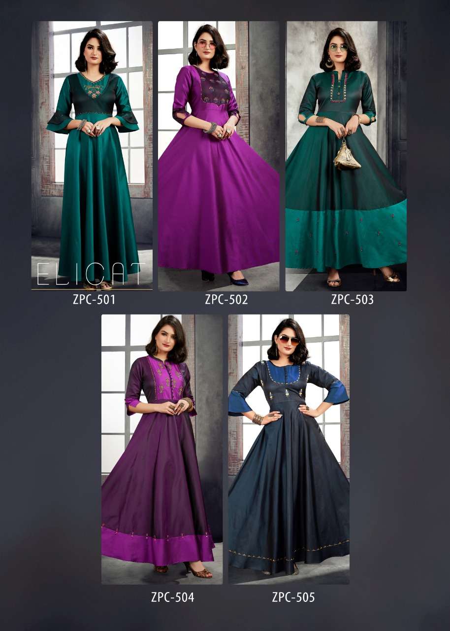 MIRROR BY ART RIDDHS 501 TO 505 SERIES BEAUTIFUL COLORFUL STYLISH FANCY CASUAL WEAR & ETHNIC WEAR & READY TO WEAR SATIN SILK HANDWORKED GOWN AT WHOLESALE PRICE
