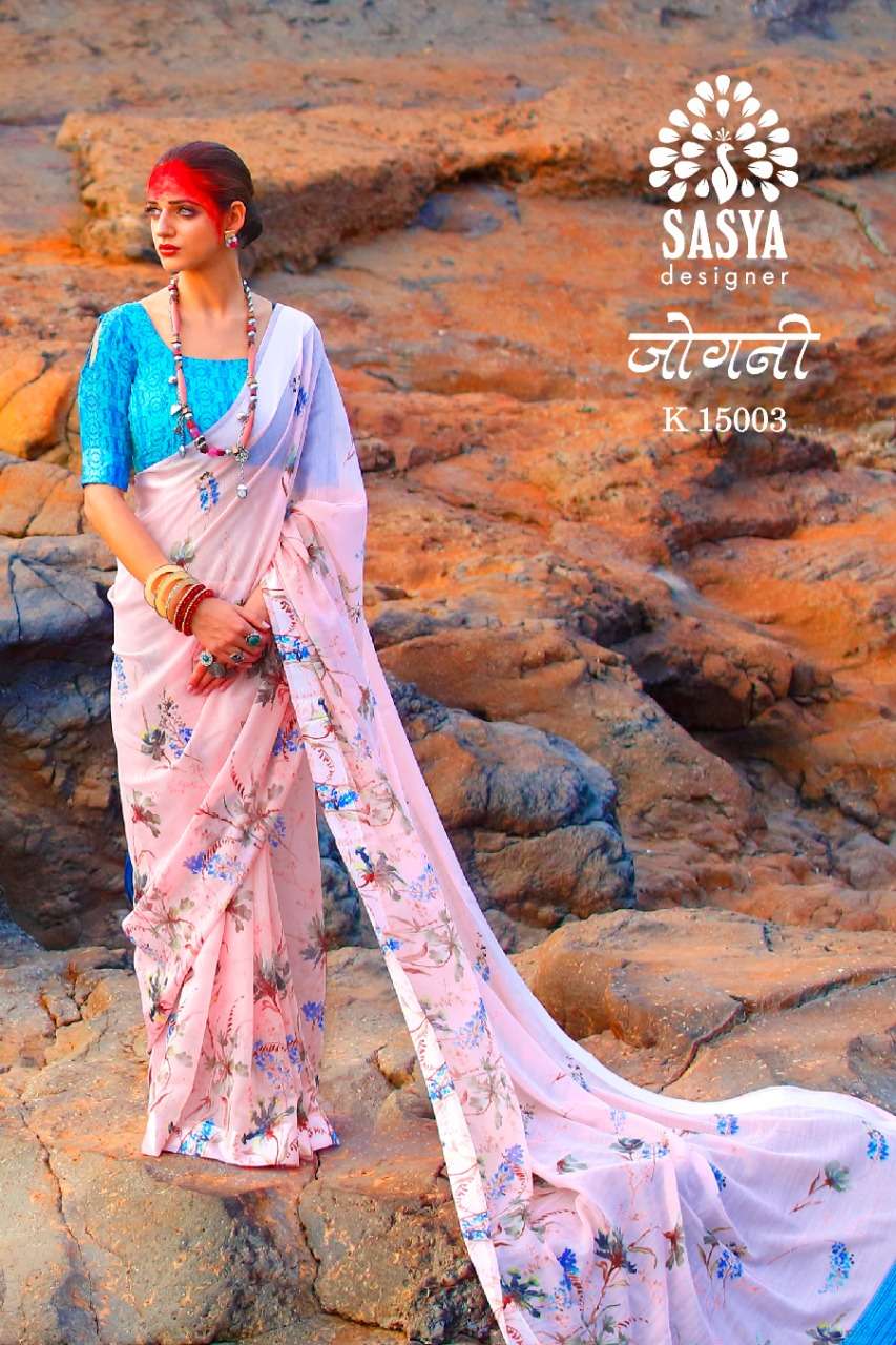 JOGNI BY SASYA DESIGNER 15001 TO 15010 SERIES INDIAN TRADITIONAL WEAR COLLECTION BEAUTIFUL STYLISH FANCY COLORFUL PARTY WEAR & OCCASIONAL WEAR LINEN COTTON DIGITAL PRINT SAREES AT WHOLESALE PRICE