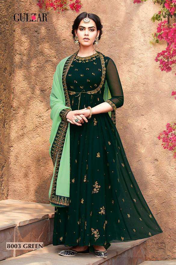 GULZAR 8003 COLOURS BY GULZAR 8003 TO 8003-C SERIES DESIGNER ANARKALI SUITS COLLECTION BEAUTIFUL STYLISH FANCY COLORFUL PARTY WEAR & OCCASIONAL WEAR FAUX GEORGETTE WITH EMBROIDERED DRESSES AT WHOLESALE PRICE