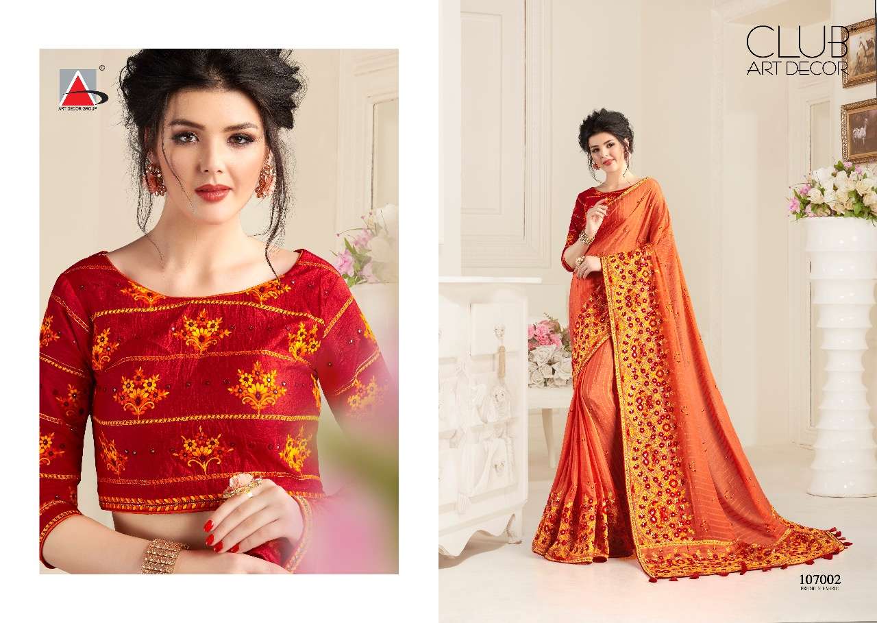 KASHMIR BY CLUB ART DECOR 107001 TO 107012 SERIES INDIAN TRADITIONAL WEAR COLLECTION BEAUTIFUL STYLISH FANCY COLORFUL PARTY WEAR & OCCASIONAL WEAR NATURAL FABRIC SAREES AT WHOLESALE PRICE