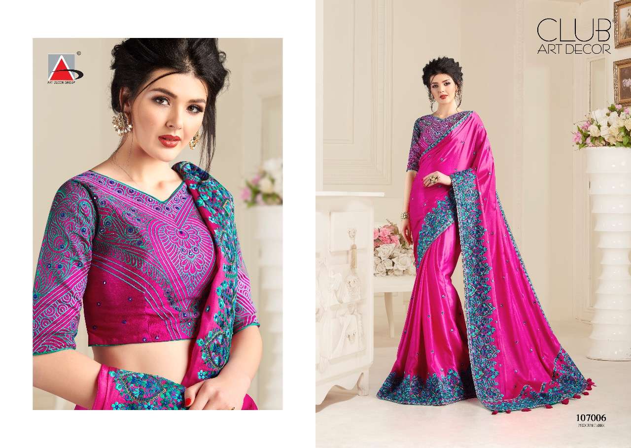 KASHMIR BY CLUB ART DECOR 107001 TO 107012 SERIES INDIAN TRADITIONAL WEAR COLLECTION BEAUTIFUL STYLISH FANCY COLORFUL PARTY WEAR & OCCASIONAL WEAR NATURAL FABRIC SAREES AT WHOLESALE PRICE