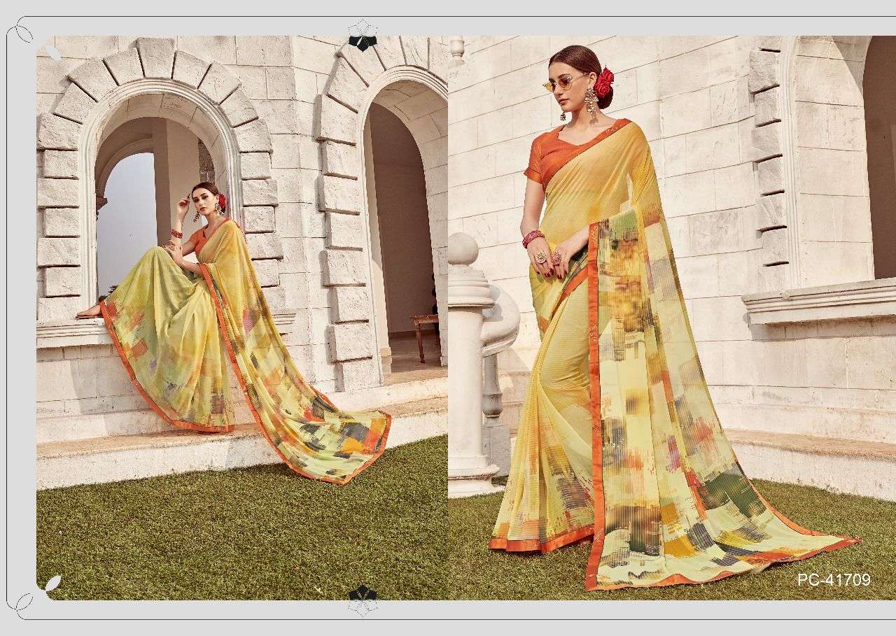 PANACHE ISSUE VOL-17 BY PANACHE 41709 TO 41722 SERIES INDIAN TRADITIONAL WEAR COLLECTION BEAUTIFUL STYLISH FANCY COLORFUL PARTY WEAR & OCCASIONAL WEAR PURE GEORGETTE DIGITAL PRINTED SAREES AT WHOLESALE PRICE