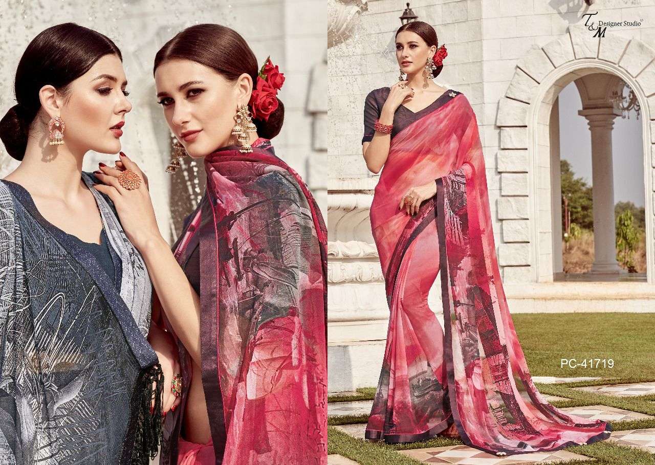 PANACHE ISSUE VOL-17 BY PANACHE 41709 TO 41722 SERIES INDIAN TRADITIONAL WEAR COLLECTION BEAUTIFUL STYLISH FANCY COLORFUL PARTY WEAR & OCCASIONAL WEAR PURE GEORGETTE DIGITAL PRINTED SAREES AT WHOLESALE PRICE