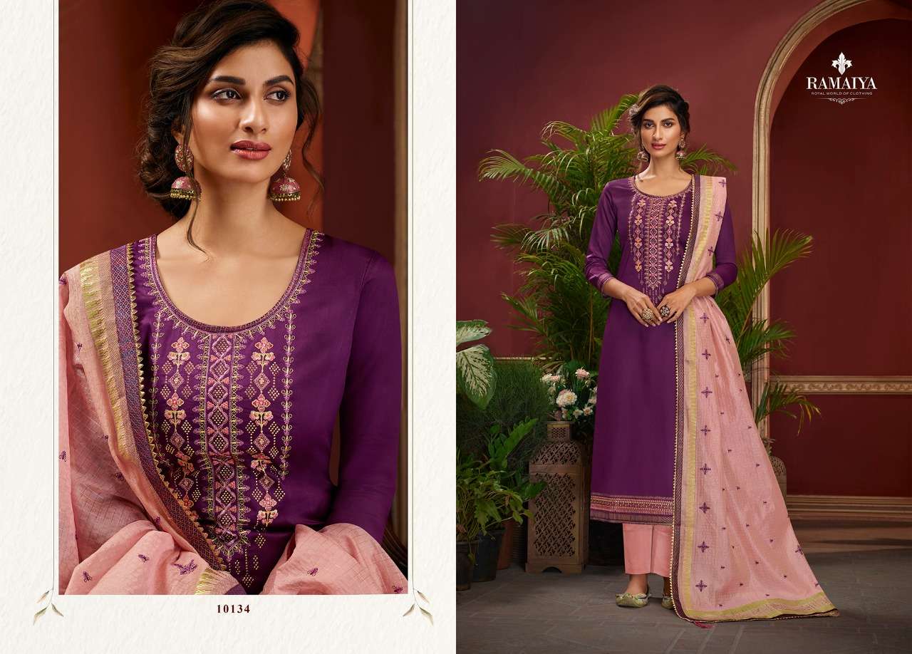 PALKHI BY RAMAIYA 10131 TO 10135 SERIES DESIGNER SUITS COLLECTION BEAUTIFUL STYLISH FANCY COLORFUL PARTY WEAR & OCCASIONAL WEAR JAM SILK EMBROIDERED DRESSES AT WHOLESALE PRICE