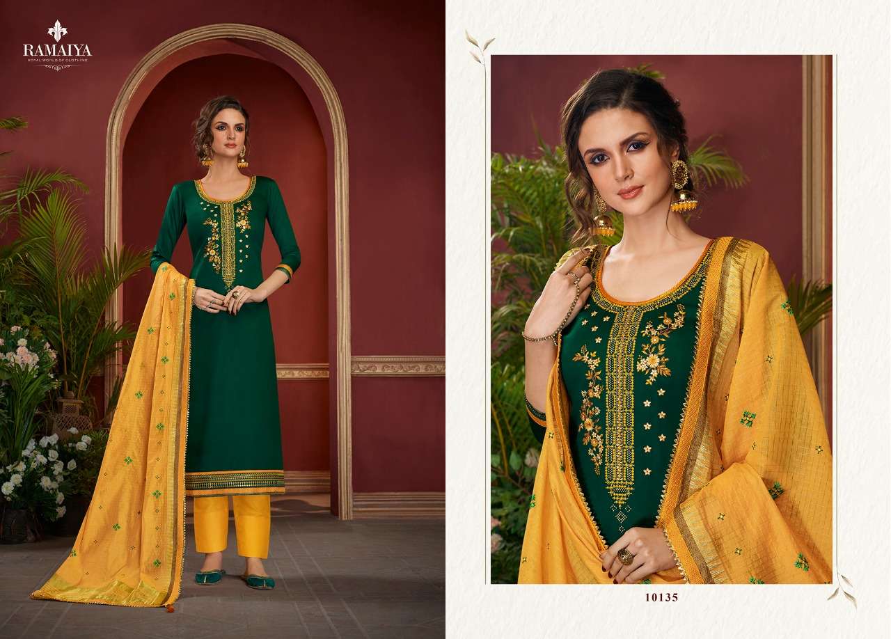 PALKHI BY RAMAIYA 10131 TO 10135 SERIES DESIGNER SUITS COLLECTION BEAUTIFUL STYLISH FANCY COLORFUL PARTY WEAR & OCCASIONAL WEAR JAM SILK EMBROIDERED DRESSES AT WHOLESALE PRICE
