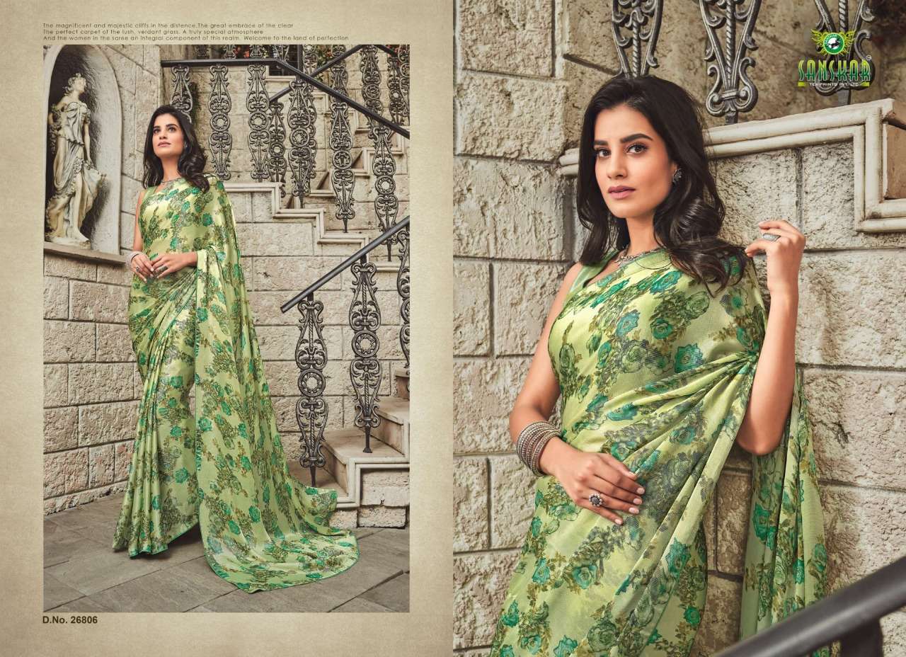 SHRUSHTI BY SASNKAR TEX PRINT 26801 TO 26812 SERIES INDIAN TRADITIONAL WEAR COLLECTION BEAUTIFUL STYLISH FANCY COLORFUL PARTY WEAR & OCCASIONAL WEAR SATIN PRINTED SAREES AT WHOLESALE PRICE