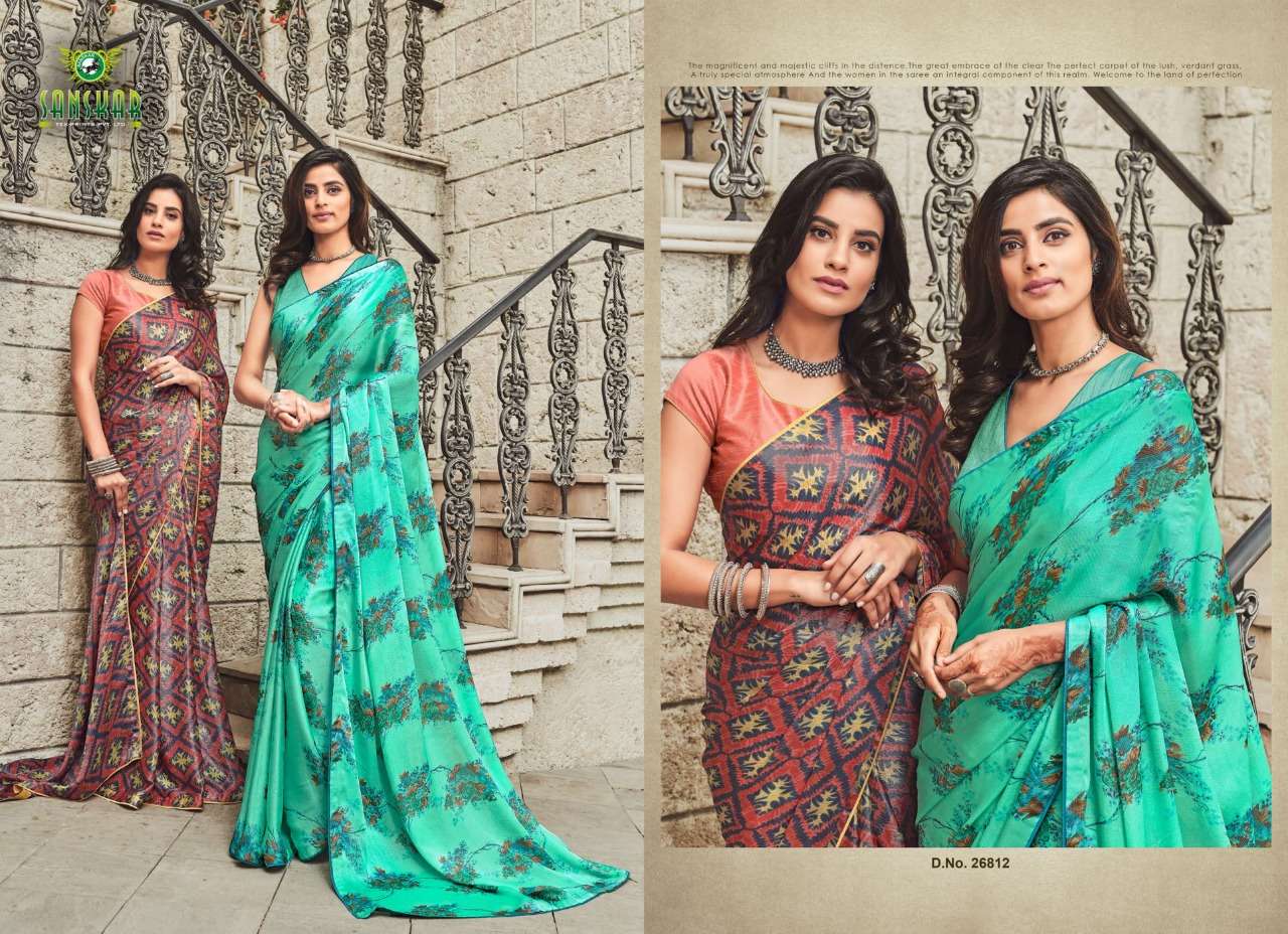 SHRUSHTI BY SASNKAR TEX PRINT 26801 TO 26812 SERIES INDIAN TRADITIONAL WEAR COLLECTION BEAUTIFUL STYLISH FANCY COLORFUL PARTY WEAR & OCCASIONAL WEAR SATIN PRINTED SAREES AT WHOLESALE PRICE