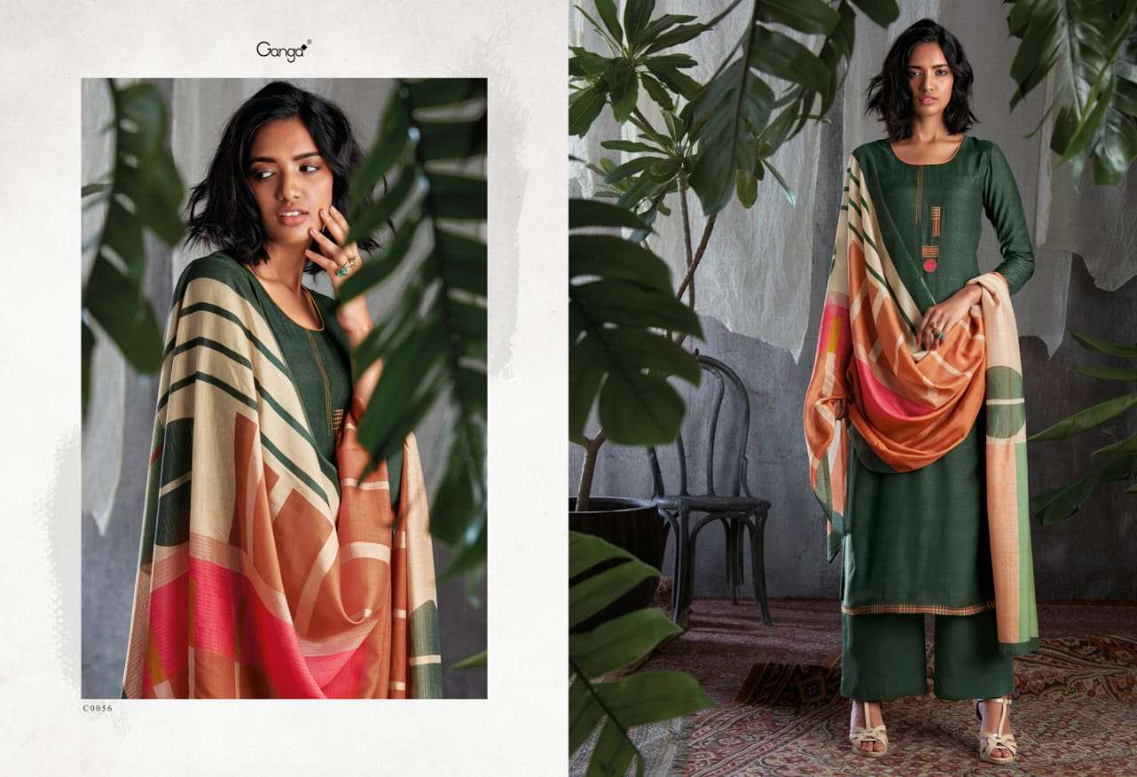 GISETTE BY GANGA FASHION 0055 TO 0063 SERIES BEAUTIFUL SUITS STYLISH FANCY COLORFUL PARTY WEAR & OCCASIONAL WEAR PURE BEMBERG SILK PRINT WITH EMBROIDERY DRESSES AT WHOLESALE PRICE