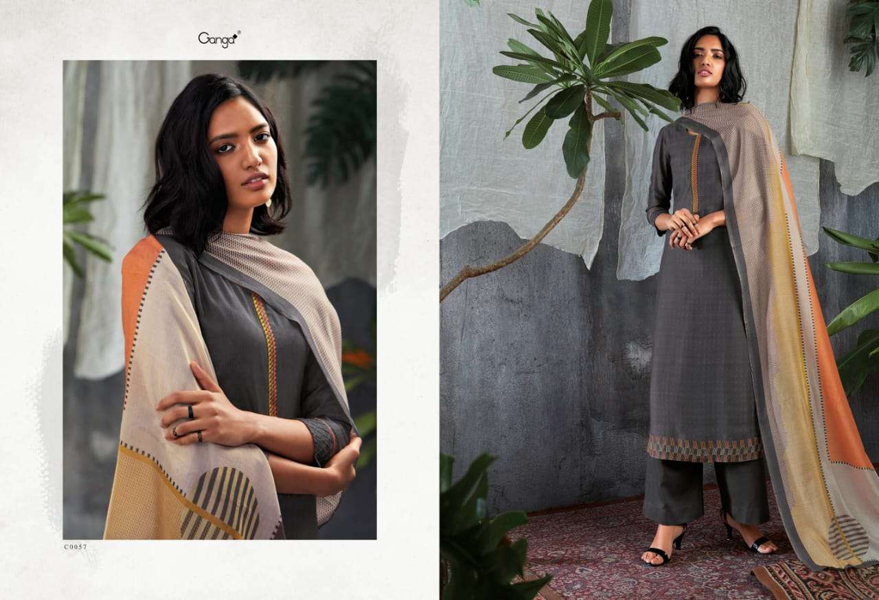GISETTE BY GANGA FASHION 0055 TO 0063 SERIES BEAUTIFUL SUITS STYLISH FANCY COLORFUL PARTY WEAR & OCCASIONAL WEAR PURE BEMBERG SILK PRINT WITH EMBROIDERY DRESSES AT WHOLESALE PRICE