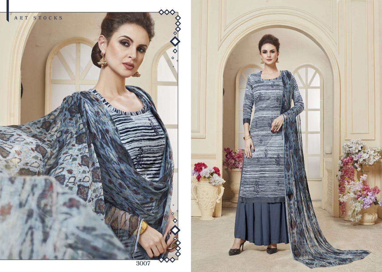 COTTON MANTRA VOL-3 BY CHANDRA FASHION 3001 TO 3008 SERIES BEAUTIFUL SUITS STYLISH FANCY COLORFUL PARTY WEAR & OCCASIONAL WEAR PURE JAM SATIN PRINT WITH EMBROIDERY WORK DRESSES AT WHOLESALE PRICE