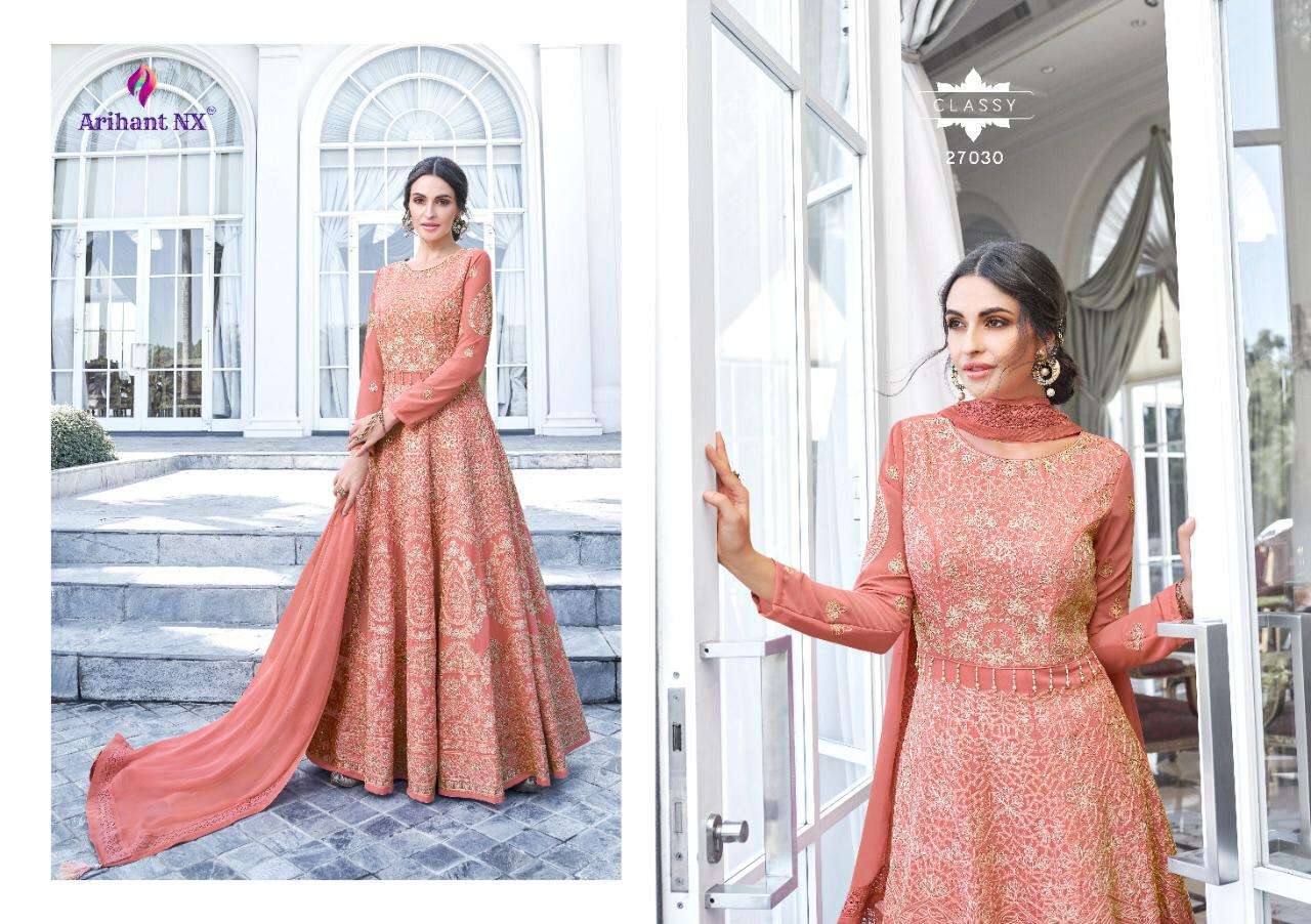 REHANNA VOL-6 BY ARIHANT NX 27026 TO 27030 SERIES DESIGNER ANARKALI SUITS COLLECTION BEAUTIFUL STYLISH FANCY COLORFUL PARTY WEAR & OCCASIONAL WEAR APPLE GEORGETTE EMBROIDERED DRESSES AT WHOLESALE PRICE