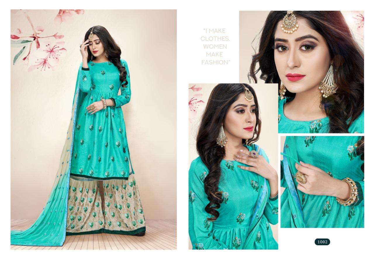 ORCHID BY RIGHT CHOICE 1001 TO 1005 SERIES DESIGNER SHARARA SUITS COLLECTION BEAUTIFUL STYLISH COLORFUL FANCY PARTY WEAR & OCCASIONAL WEAR DOLLA SILK WITH EMBROIDERY DRESSES AT WHOLESALE PRICE