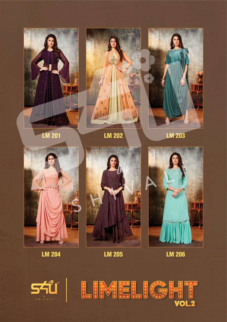 LIMELIGHT VOL-2 BY S4U FASHION 201 TO 206 SERIES DESIGNER BEAUTIFUL STYLISH FANCY COLORFUL PARTY WEAR & OCCASIONAL WEAR FANCY EMBROIDERY GOWNS AT WHOLESALE PRICE