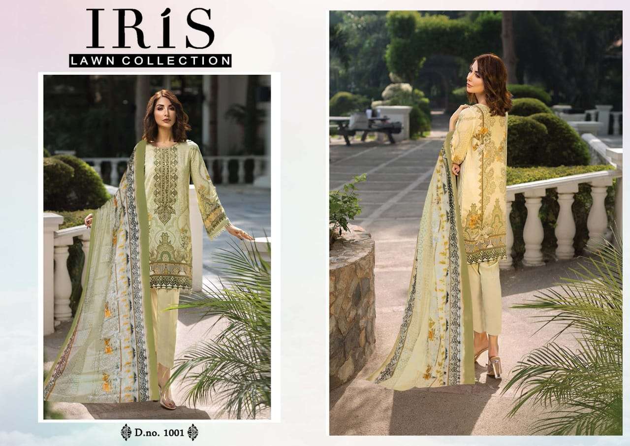 IRIS LAWN COLLECTION BY FASHID WHOLESALE 1001 TO 1004 SERIES PAKISTANI STYLISH BEAUTIFUL COLOURFUL PRINTED & EMBROIDERED PARTY WEAR & OCCASIONAL WEAR PURE LAWN PRINTED DRESSES AT WHOLESALE PRICE