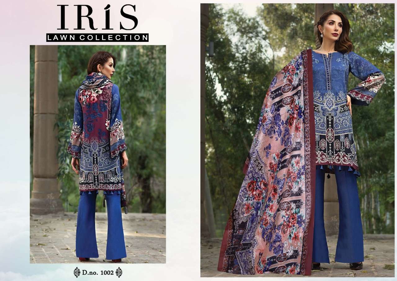 IRIS LAWN COLLECTION BY FASHID WHOLESALE 1001 TO 1004 SERIES PAKISTANI STYLISH BEAUTIFUL COLOURFUL PRINTED & EMBROIDERED PARTY WEAR & OCCASIONAL WEAR PURE LAWN PRINTED DRESSES AT WHOLESALE PRICE