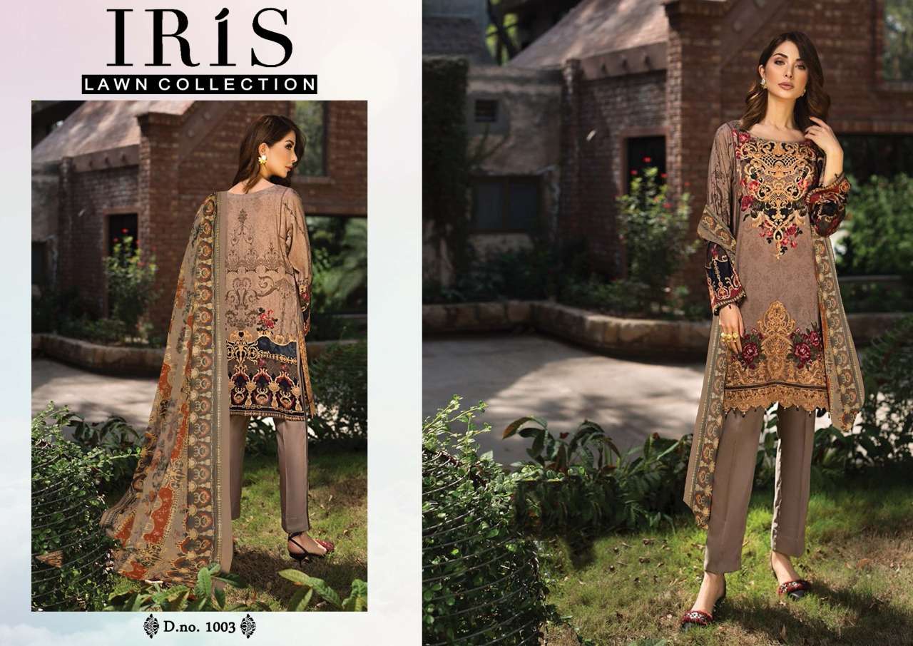 IRIS LAWN COLLECTION BY FASHID WHOLESALE 1001 TO 1004 SERIES PAKISTANI STYLISH BEAUTIFUL COLOURFUL PRINTED & EMBROIDERED PARTY WEAR & OCCASIONAL WEAR PURE LAWN PRINTED DRESSES AT WHOLESALE PRICE