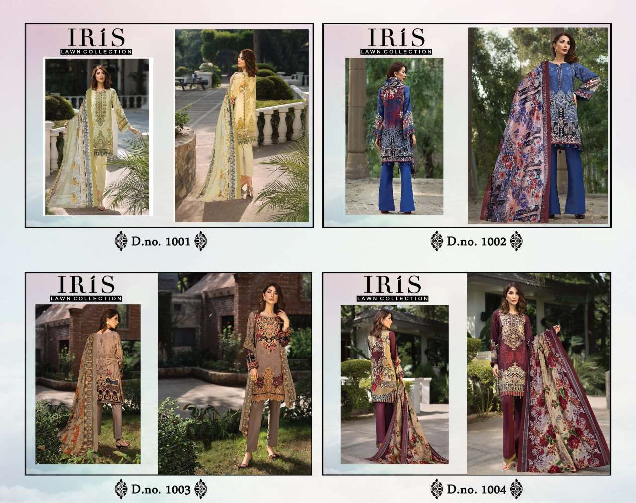 IRIS LAWN COLLECTION BY FASHID WHOLESALE 1001 TO 1004 SERIES PAKISTANI STYLISH BEAUTIFUL COLOURFUL PRINTED & EMBROIDERED PARTY WEAR & OCCASIONAL WEAR PURE LAWN PRINTED DRESSES AT WHOLESALE PRICE