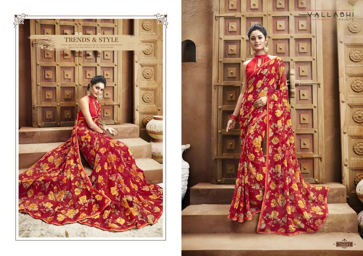 BISHAKHA VOL-2 BY VALLABHI PRINTS 26641 TO 26652 SERIES INDIAN TRADITIONAL WEAR COLLECTION BEAUTIFUL STYLISH FANCY COLORFUL PARTY WEAR & OCCASIONAL WEAR CHIFFON PRINTED SAREES AT WHOLESALE PRICE