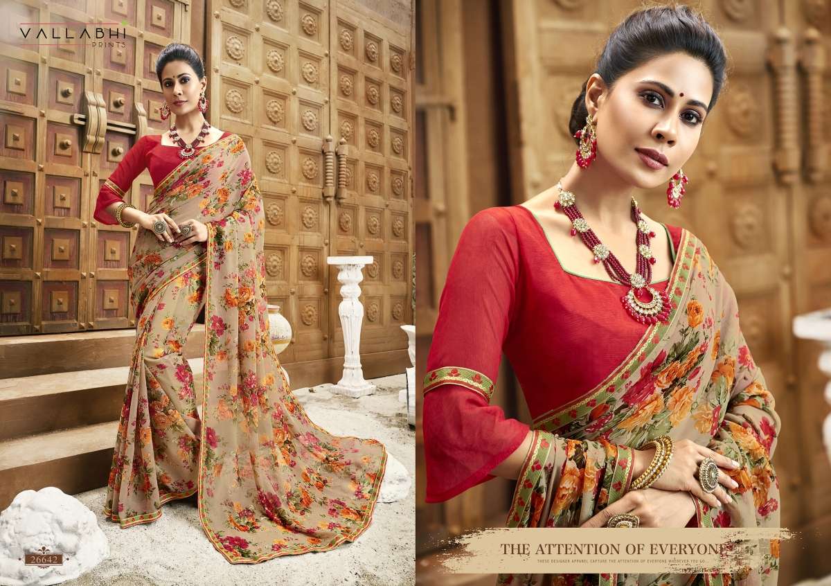 BISHAKHA VOL-2 BY VALLABHI PRINTS 26641 TO 26652 SERIES INDIAN TRADITIONAL WEAR COLLECTION BEAUTIFUL STYLISH FANCY COLORFUL PARTY WEAR & OCCASIONAL WEAR CHIFFON PRINTED SAREES AT WHOLESALE PRICE