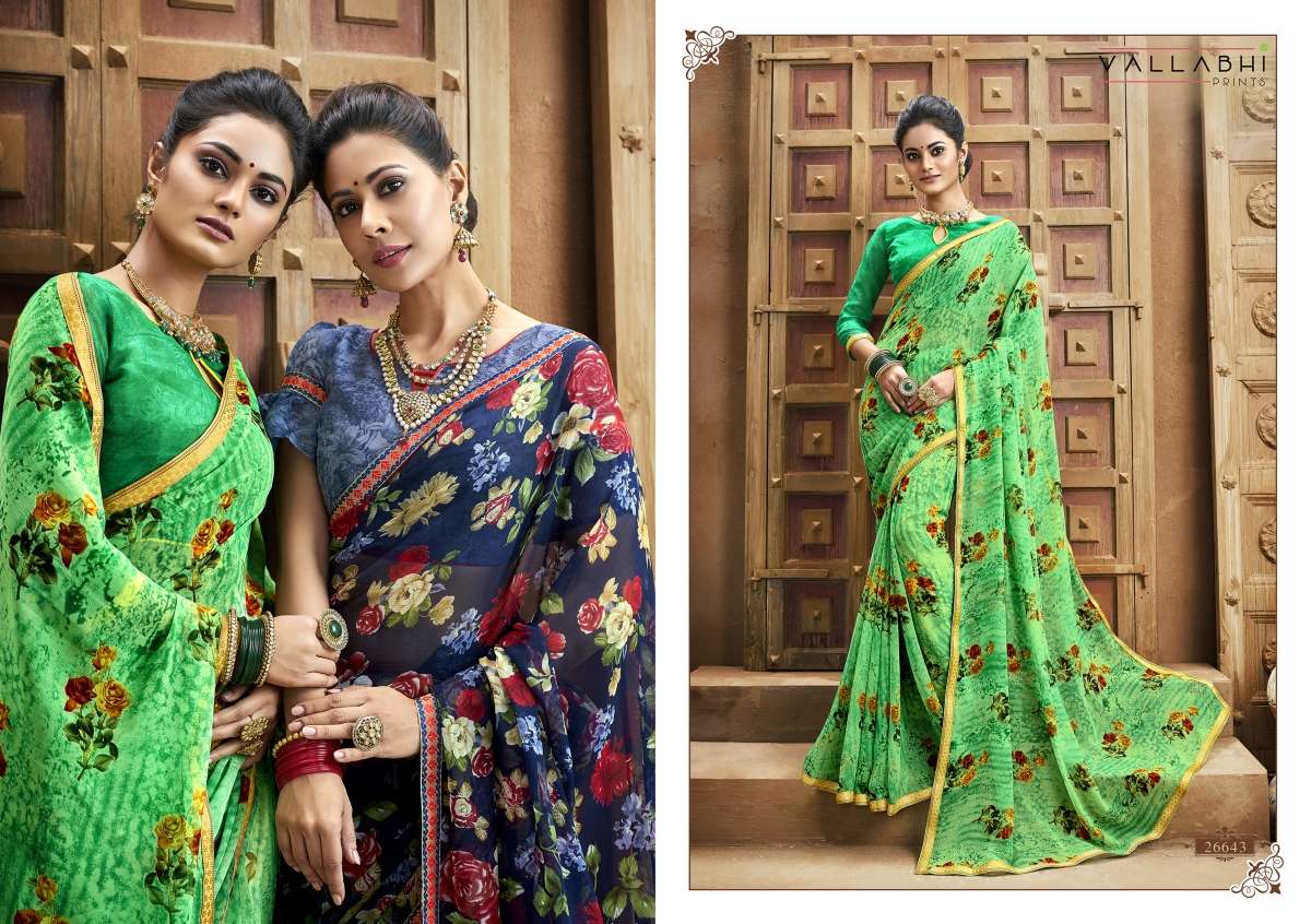 BISHAKHA VOL-2 BY VALLABHI PRINTS 26641 TO 26652 SERIES INDIAN TRADITIONAL WEAR COLLECTION BEAUTIFUL STYLISH FANCY COLORFUL PARTY WEAR & OCCASIONAL WEAR CHIFFON PRINTED SAREES AT WHOLESALE PRICE